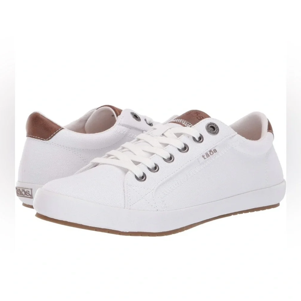 Taos Star Burst Canvas Lace-up Casual SneakerWith Brown Leather Accents Size 9.5 - Picture 1 of 12
